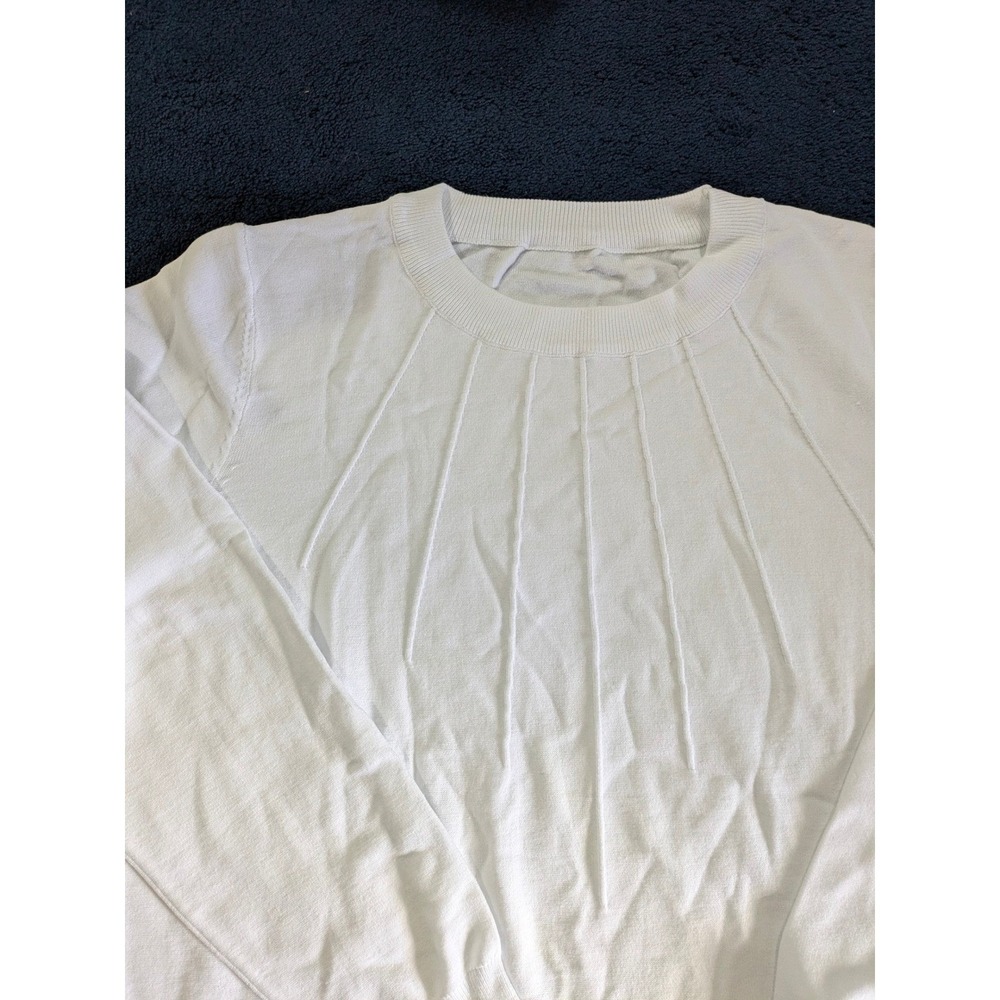 TCot Women's Cream Pleated Long Sleeve Crew Neck Knit Sweater Top Large chest 44 - Picture 2 of 6